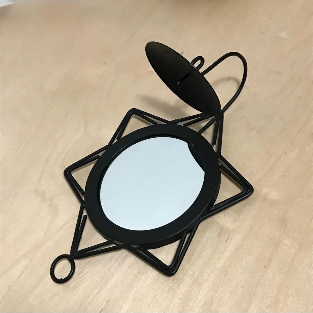 Black Metal Star Mirror Gothic Wall Sconce Candle Holder